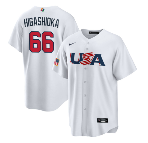 Men's USA Baseball #66 Kyle Higashioka 2023 White World Baseball Classic Replica Stitched Jersey Men's USA Baseball #66 Kyle Higashioka 2023 White World Baseball Classic Replica Stitched Jersey